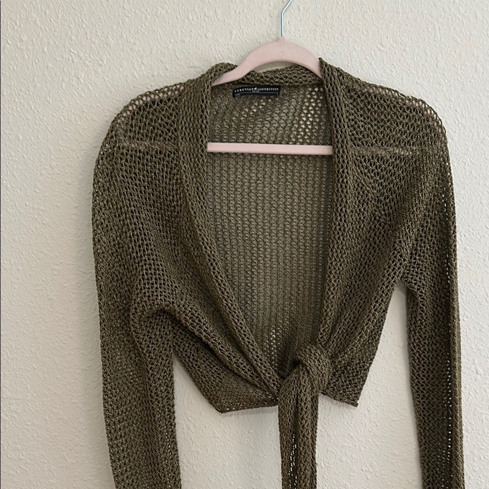 Peruvian Connection Green Shrug with Tie-Front